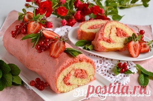 Рулет с клубничным муссом рецепт с фото на— SiteKulinara.ru