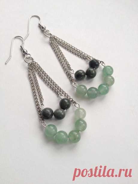 (129) Seaweed Quartz and Green Aventurine Earrings