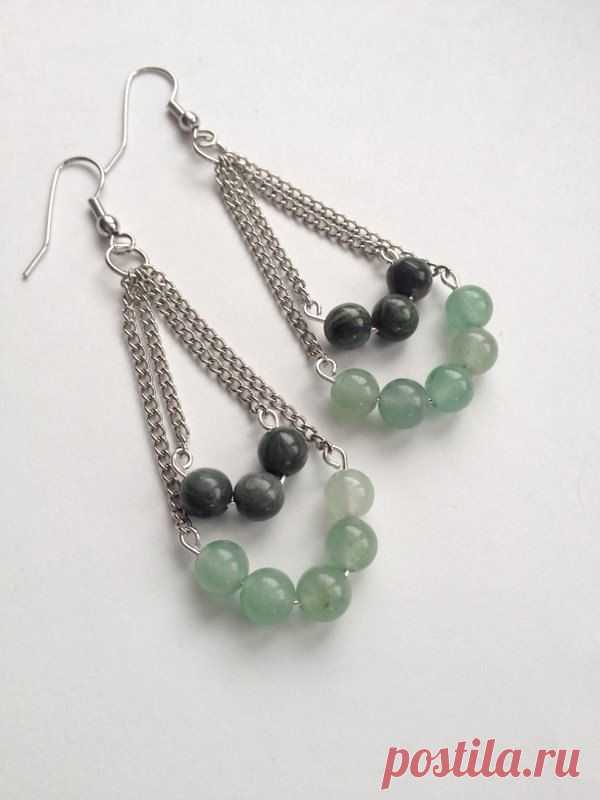 (129) Seaweed Quartz and Green Aventurine Earrings