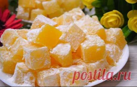 Рахат лукум. Для приготовления много времени и продуктов не потребуется.   Рецепт: Вода -380 мл. Сахар -300гр. Апельсиновый сок -250 мл Кукурузный крахмал -140 гр. Лимонный сок -3...