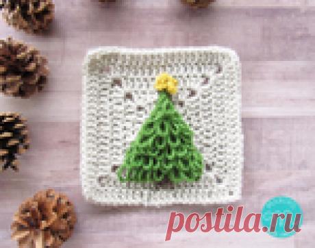 Вязаный крючком мотив «Новогодняя елочка»