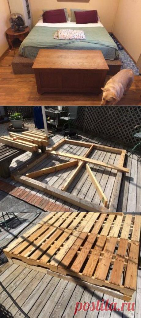 Делаем двуспальную кровать из деревянных паллет — Своими руками