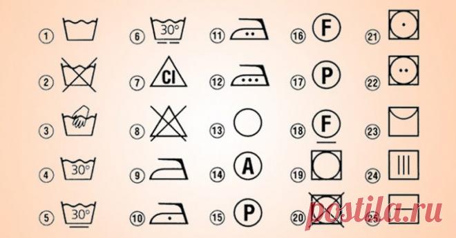 Стираем правильно: расшифровка значков на ярлыках одежды. / Домоседы