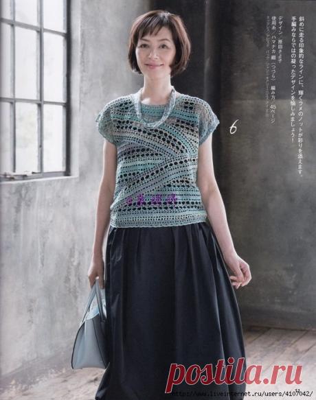 АЖУРНЫЙ ТОП С ФИЛЕЙНЫМИ ДИАГОНАЛЬНЫМИ УЗОРАМИ.