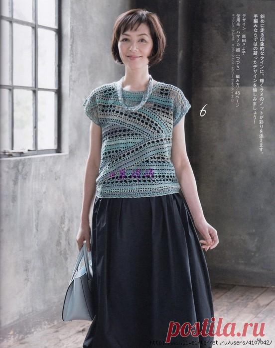 АЖУРНЫЙ ТОП С ФИЛЕЙНЫМИ ДИАГОНАЛЬНЫМИ УЗОРАМИ.