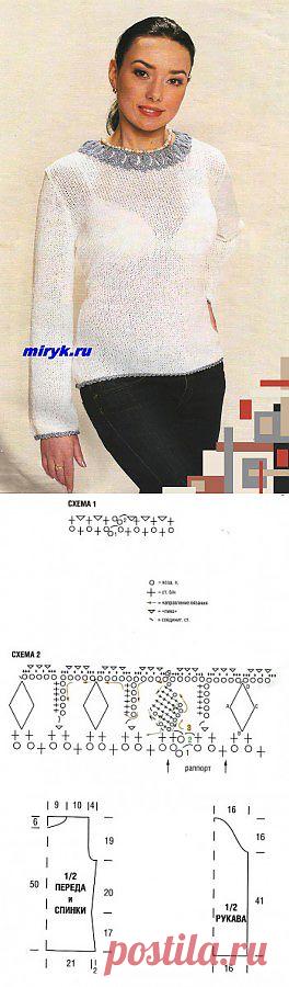 Белоснежный джемпер с ажурным воротником «Alpina»