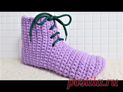 Тапочки крючком.  Самые простые и теплые! Подробный мастер класс для начинающих.