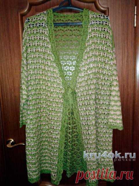 Ажурный кардиган крючком. Работа Фланденой Татьяны