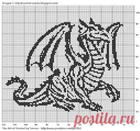 Free Filet Crochet Charts and Patterns: Filet Crochet Dragon 1
