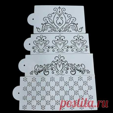 Горячие Продажи 4 Шт./компл. Шаблон Плесень Выпечки Инструмент Кружева Принцесса Торт Кекс Cookie Трафарет Фондант Торт Пограничной Трафарет Украшения Набор купить на AliExpress