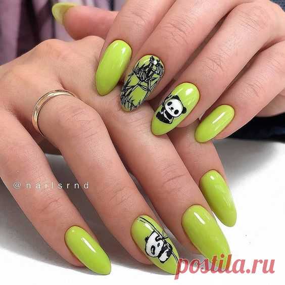Зеленые ногти с пандой