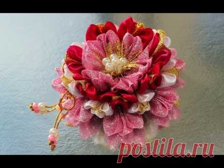 Бантик - цветок для принцесс, мастер класс, канзаши из лент  / DIY Ribbon Flower Kanzashi