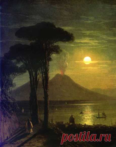 Ivan Aivazovsky The Bay of Naples in the moonlit night, 1840   |  Pinterest • Всемирный каталог идей