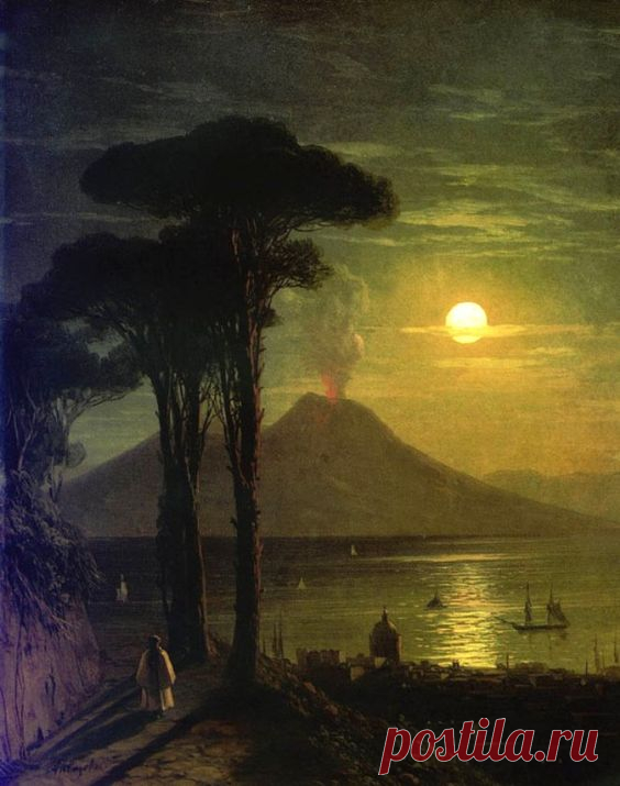 Ivan Aivazovsky The Bay of Naples in the moonlit night, 1840   |  Pinterest • Всемирный каталог идей