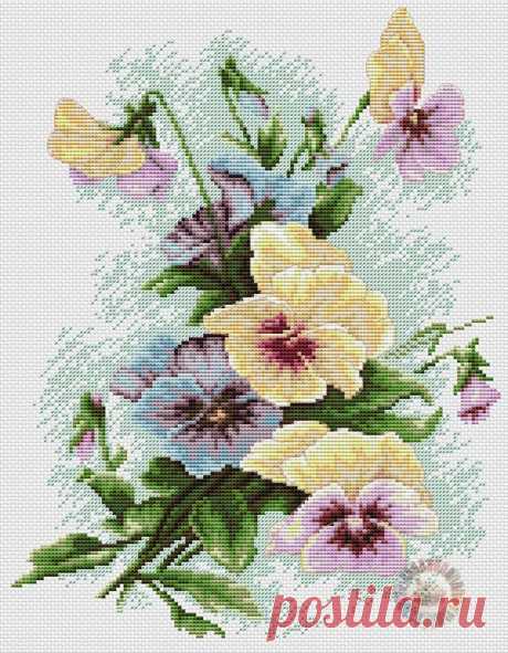 Вышивка крестиком - Анютины глазки (схема)