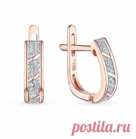 Золотые серьги с бриллиантами SUNLIGHT: розовое золото 585 пробы, бриллиант — купить в интернет-магазине Санлайт, фото, артикул 38429