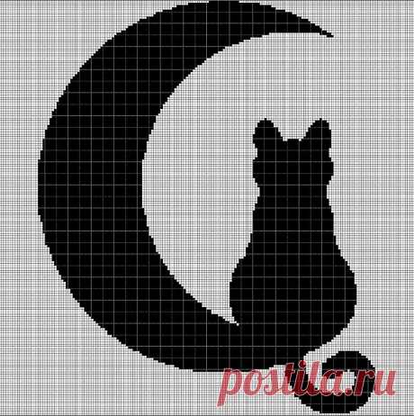 Кот на луне 2 схема вышивки крестом силуэт в pdf