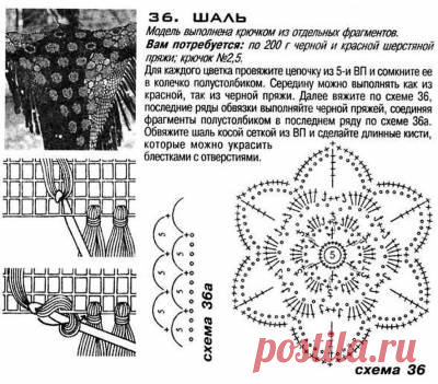 Черная шаль с красными маками. Схема вязания крючком шали. - Схемы вязания шали - Схемы для вязания - Уроки вязания крючком - Вязание крючком, мотивы, схемы для вязания крючком