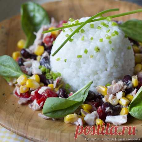 Рыбный салат с кукурузой, красной фасолью и рисом - Пошаговые рецепты, фото, видео на сайте Bonduelle.ru