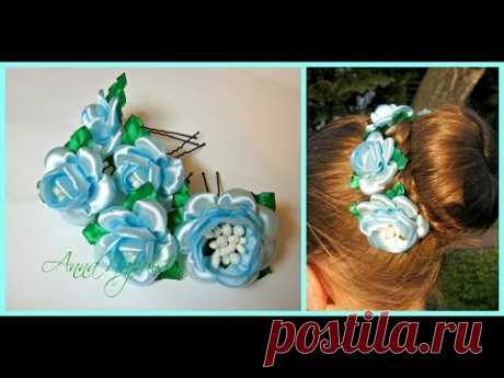 Святкові шпильки канзаши. Нарядные шпильки своими руками. Hairpins kanzashi