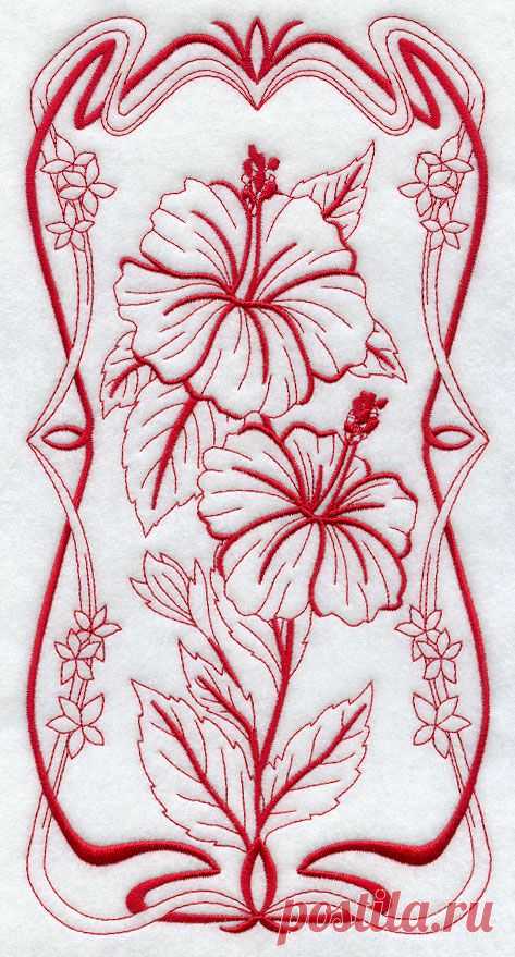 Machine Embroidery Designs at Embroidery Library! - Art Nouveau Hibiscus (Redwork)