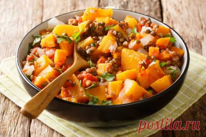 Вкусно и полезно » Рагу из тыквы и чечевицы