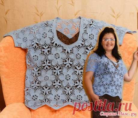 Очень красивый топ цветочными мотивами. Крючок.