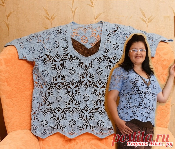 Очень красивый топ цветочными мотивами. Крючок.