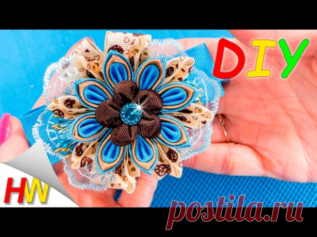 Резинки Канзаши. Канзаши мастер-класс. DIY Scrunchy with Kanzashi flower
