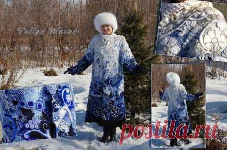 Авторское пальто от Юлии Мазан *Снегурочка* Ручная работа в технике Фриформ, Крейзи Вул с элементами Ирландского.