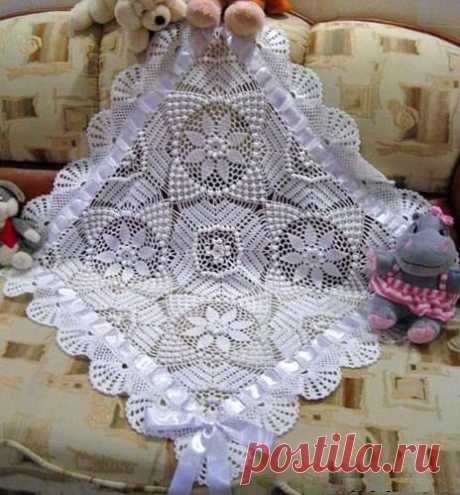 Кружевное одеяло для новорожденного малыша крючком - описание, схемы+фото