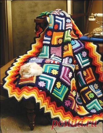 Яркий плед из мотивов Яркий плед из мотивов. Вязаный плед своими руками крючком