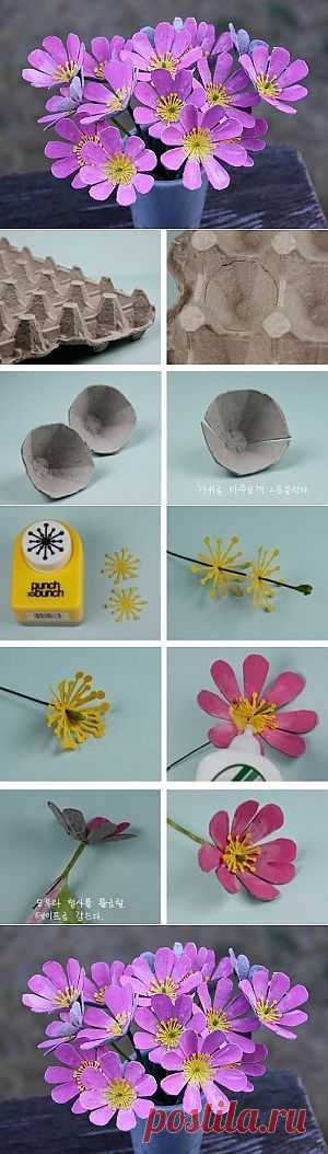 Цветы из ячеек из под яиц | Мастер классы по рукоделию