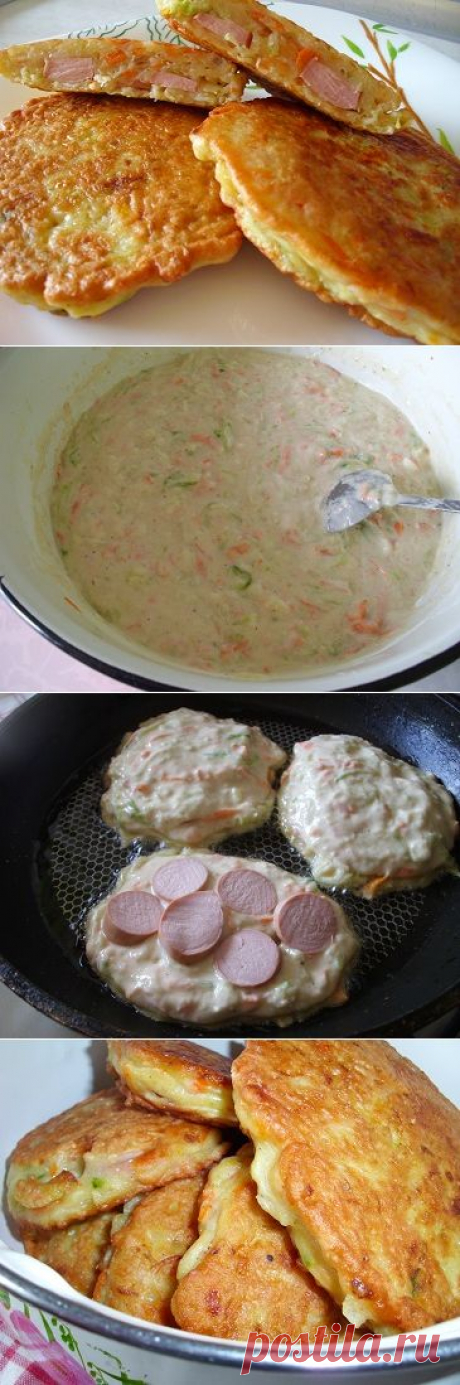 Оладьи из кабачков с сосисками, быстрый завтрак