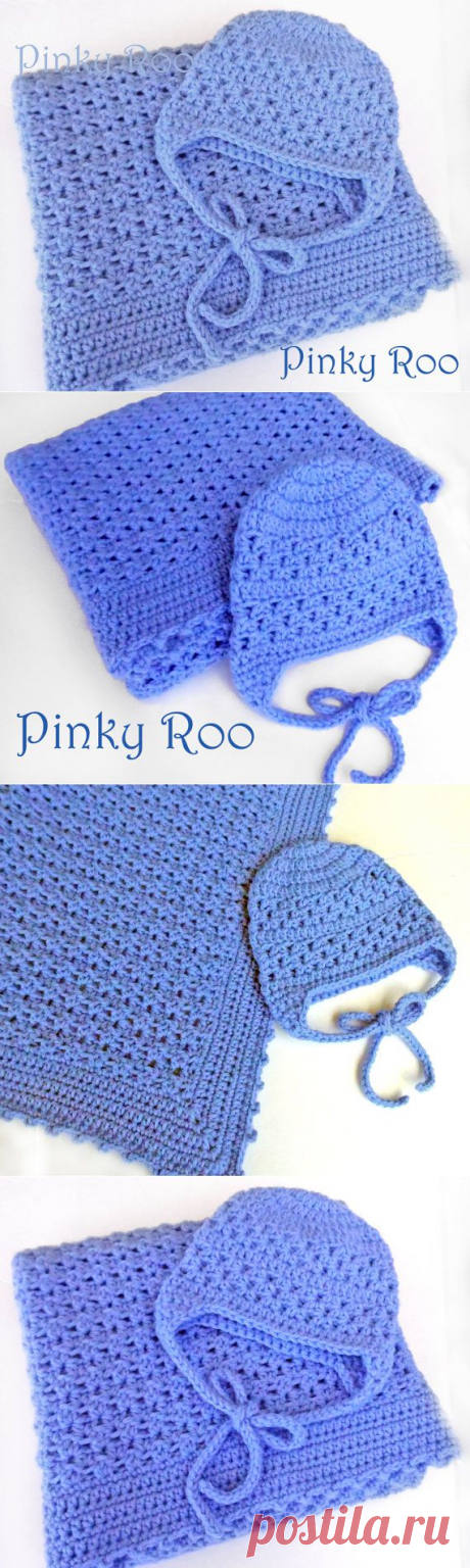 Crochet Baby Blanket and hat in blue от PinkyRoo на Etsy