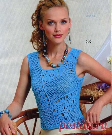 Ажурный топ для лета крючком. Топ в технике сцепного кружева