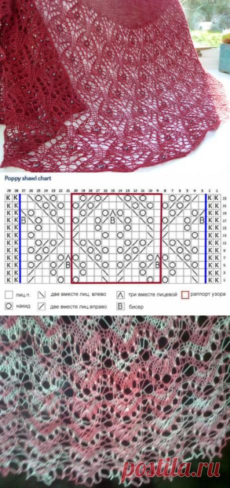 Первый этап совместного вязания ажурной накидки Poppy Shawl by ANNIKEN ALLIS / Вязание спицами / Игра "Авантюра" спицами