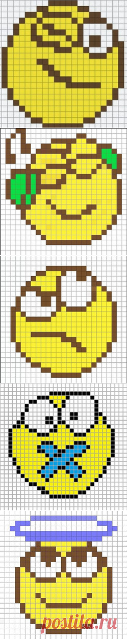 Рисунки смайлики По клеточкам в тетради (30 картинок)