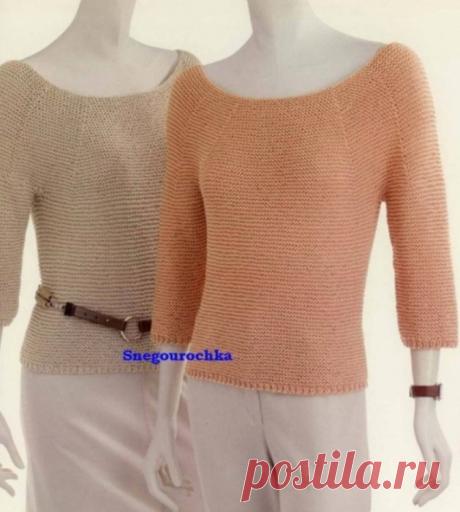 Пуловер платочной вязкой.