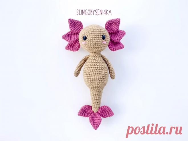 PDF Аксолотль Павел крючком. FREE crochet pattern; Аmigurumi toy patterns. Амигуруми схемы и описания на русском. Вязаные игрушки и поделки своими руками #amimore - аксолотль из обычной пряжи, амфибия.