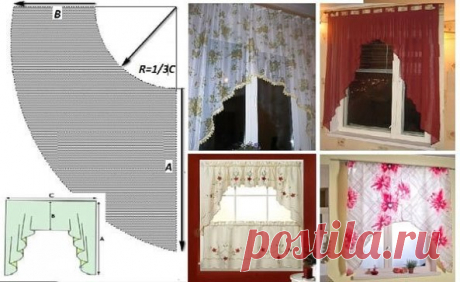 Выкройка шторы «Кошкин дом»
Штора «Кошкин дом» (наследие журнала «Крестьянка») -эта оригинальная штора пришла к нам из советского ещё журнала «Крестьянка». Её разработали сотрудники Всесоюзного НИИ технической эстетики. Судя по откликам и письмам читателей, тогда этот вариант занавеси для окна произвёл настоящий фурор. Его отголоски докатились и до наших дней. Она представляет собой шторус аркой, расклешенной, как юбка «солнце-клеш». Поэтому она не имеет сборки по карнизу, объём и фалды внизу
