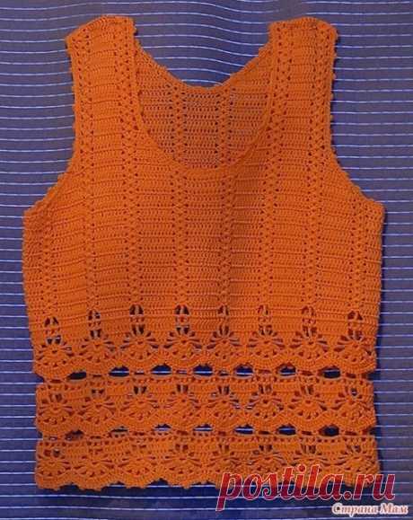 Симпатичный топ с ажурной каймой. Схема вязания крючком.