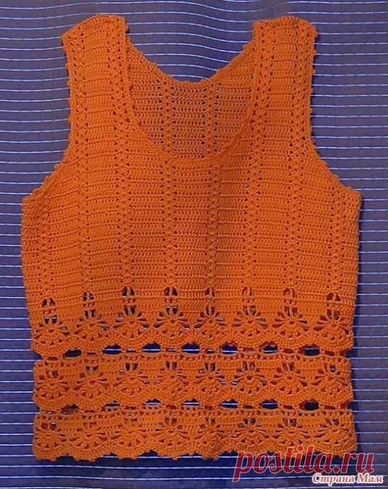 Симпатичный топ с ажурной каймой. Схема вязания крючком.