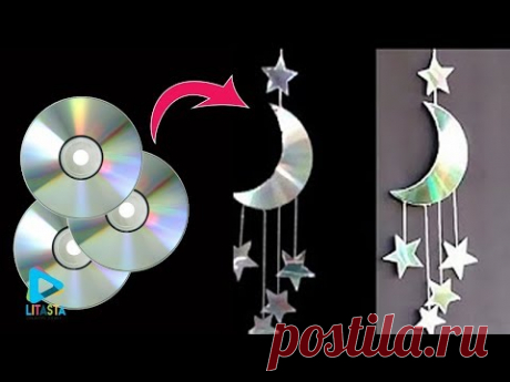 Ide kreatif membuat hiasan bulan 🌙 dan bintang ⭐dari CD bekas | DIY ROOM DECOR - YouTube