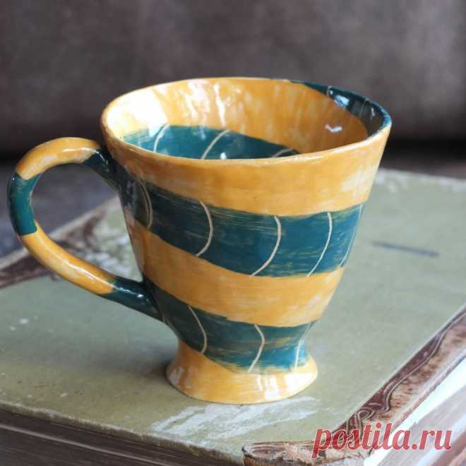 Кружка керамическая спираль ручной работы