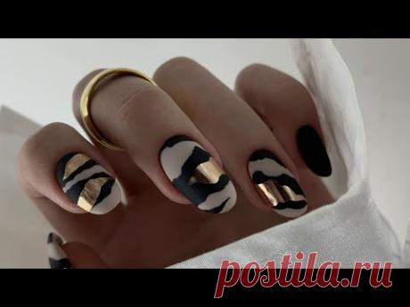 🖤 Трендовый дизайн / Дизайн ногтей золотой втиркой/ Повторяю маникюр из Инстаграм