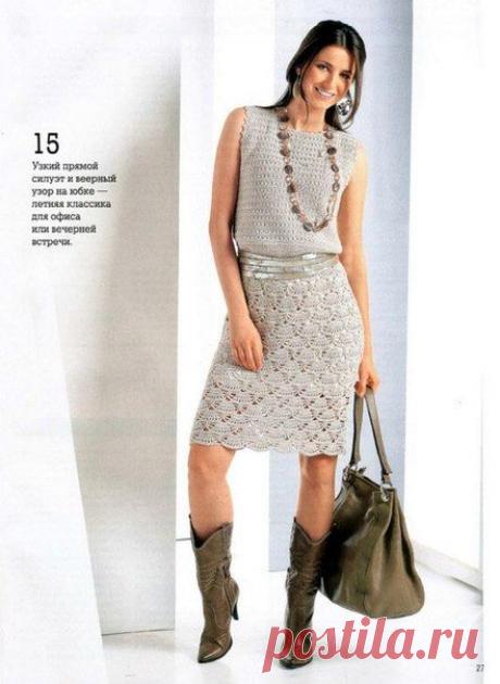 Вязание: платье с веерным узором .