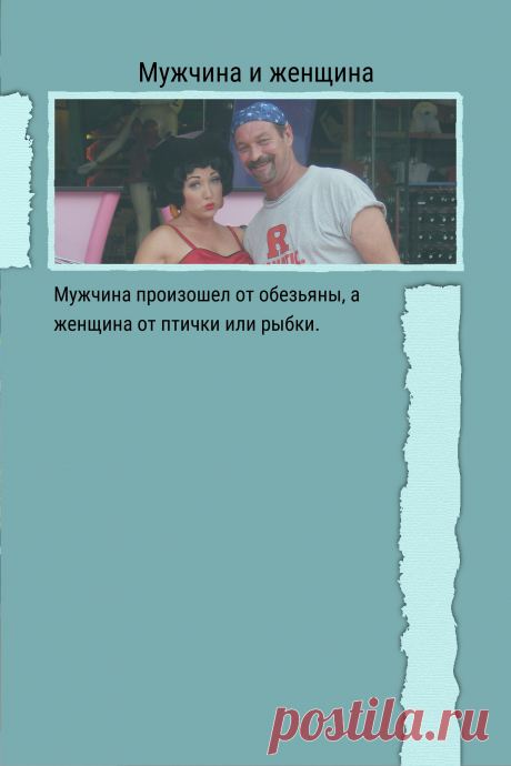 Цитата про «Мужчину и женщину» — Мужчина произошел от обезьяны, а женщина от…
