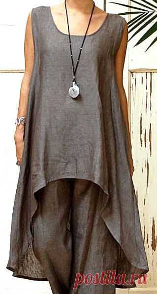CHALET USA Hanky Linen EVA LONG LAYERING TUNIC Drip-Back Hem Vest 1X 2X  VINTAGE