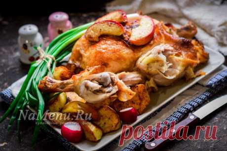 Фаршированная курица в духовке целиком с картошкой и яблоками: рецепт с фото пошагово
